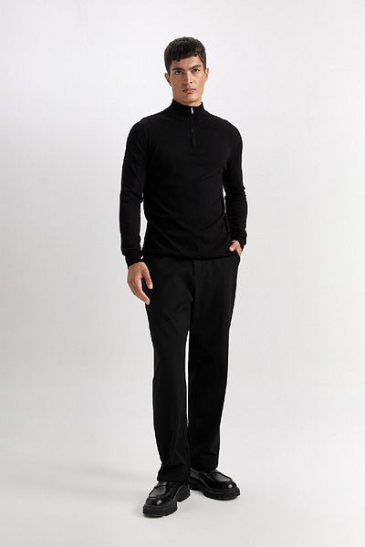 DeFacto Blue Standard Fit Regular Cut Half Neck Half Zipper Knitwear Sweater D0624Ax24Au