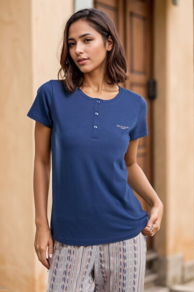 Pierre Cardin Kadın Ev Giyim Mavi 2'li Kısa Kollu Pijama Takımı LL.PC01.K1.D003