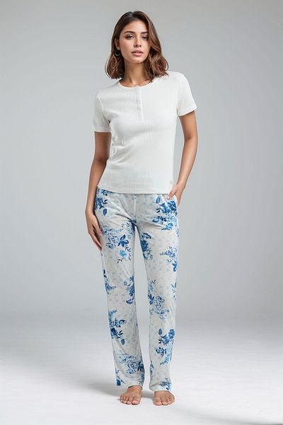 Pierre Cardin Set pijamale cu mâneci scurte albe pentru femei LL.PC01.K1.D004