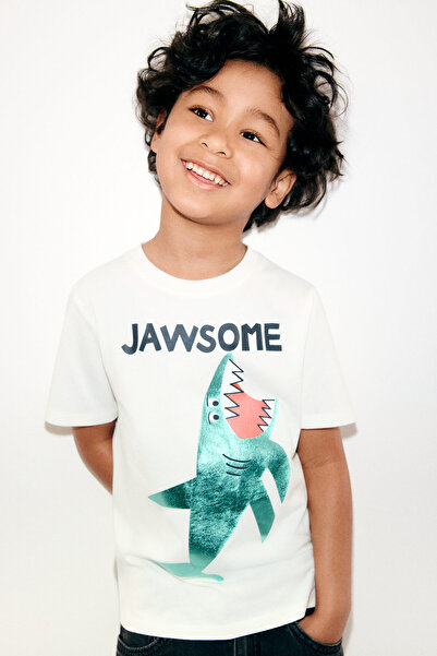 H&M Baskılı ve Pamuklu Tişört