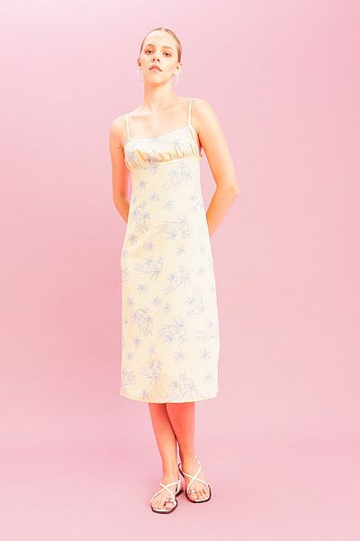 DeFacto Λινό Midi Φόρεμα - Floral Pattern, Strappy D0353ax24sm