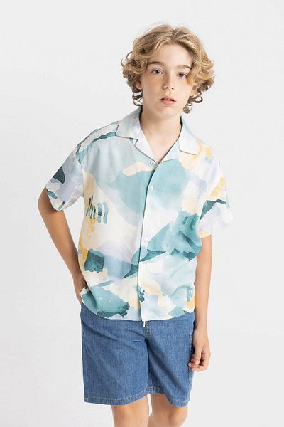 DeFacto Boy's Viscose Short Sleeve Polo Shirt - Oversize, Caulk Design D1522A824Hs