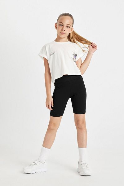 DeFacto 2-Piece Printed Set for Girls - Short Sleeve T-Shirt and Biker Leggings D0071A824Hs