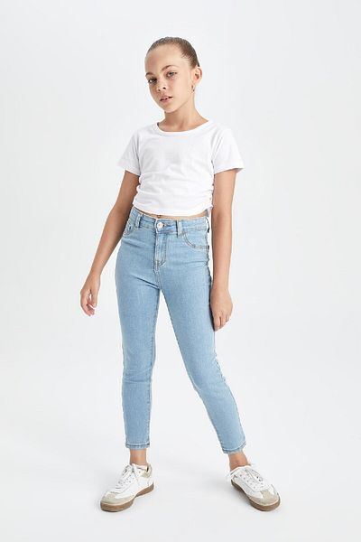 DeFacto Girls' Crop Crew Neck Basic Solid Short Sleeve T-Shirt D1838A824Hs