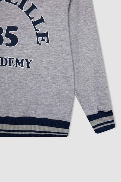 DeFacto Graues, mit Text bedrucktes, dickes Kapuzen-Sweatshirt für Jungen C9788a824au