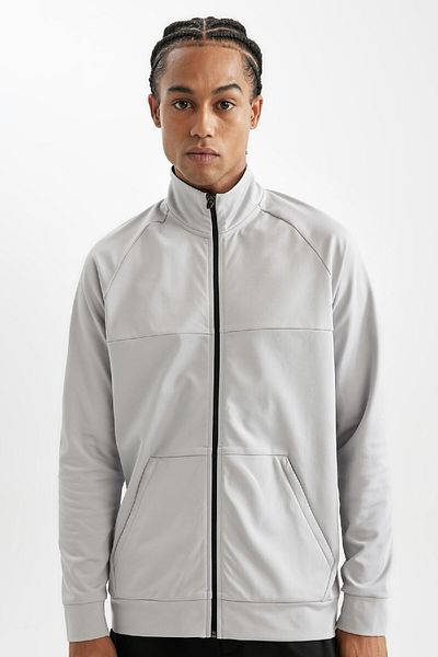 DeFacto Standard Fit Zippered Skuba Diver Fabric Pocket Athlete Cardigan D1895A