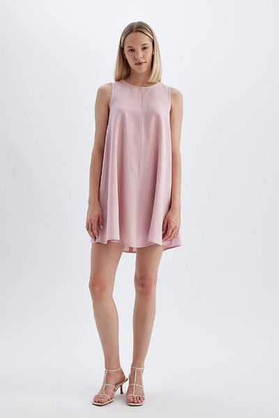 DeFacto Rochie mini fără mâneci din in - Linie A, Decolteu Crew C8846AX24SM