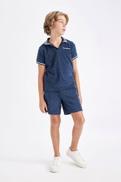DeFacto Tricou cu mânecă scurtă din țesătură prosop cu guler Apaş pentru băiat D1164a824hs