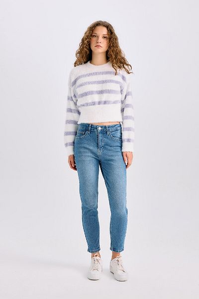 DeFacto Gestreifter Strickpullover mit normaler Passform und Rundhalsausschnitt R1285AZ24CW