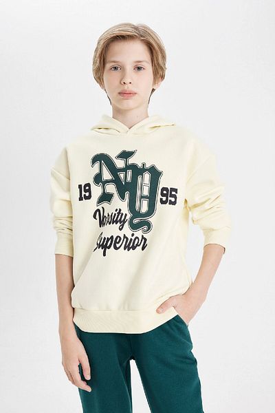 DeFacto Boy Oversize Wide Fit Hooded Letter Printed Thick Sweatshirt C9280A824Au