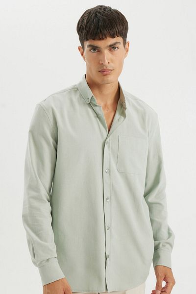 DeFacto Κανονική εφαρμογή Polo Neck Oxford Basic μασίφ μακρυμάνικο πουκάμισο A8028ax24au
