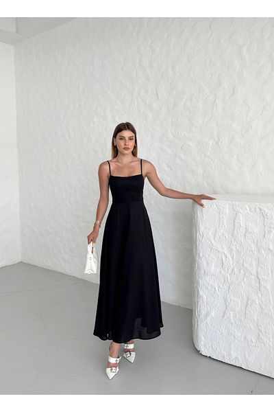 S&A Collectionn Rochie maxi până la genunchi, căptușită cu bretele subțiri