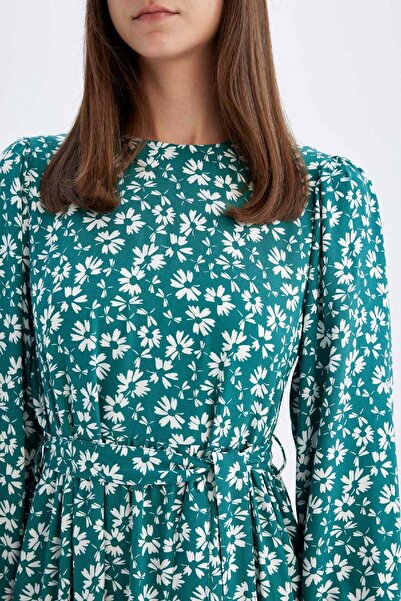 DeFacto Μακρυμάνικο φόρεμα με λαιμόκοψη βισκόζης - D2778ax24hs