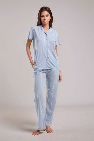 Pierre Cardin Set de pijamale cămașă cu mânecă scurtă albastră pentru femei LL.PC01.K1.D010