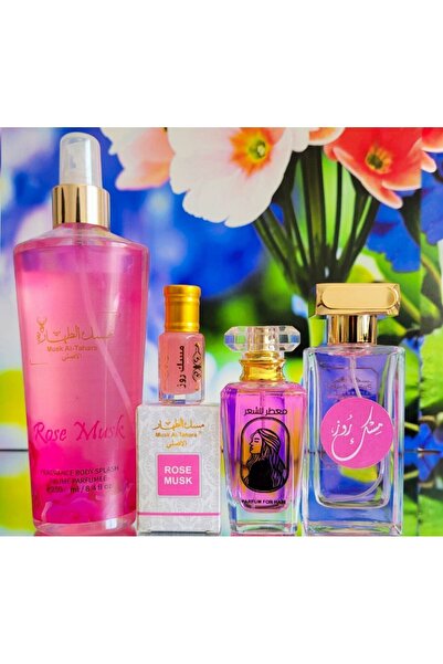 MUSK AL TAHARA 4'lü Ürün Set (ROSEMİSK ROSE MİSK PARFÜMÜ 50ML SAÇ PARFÜMÜ 50M...