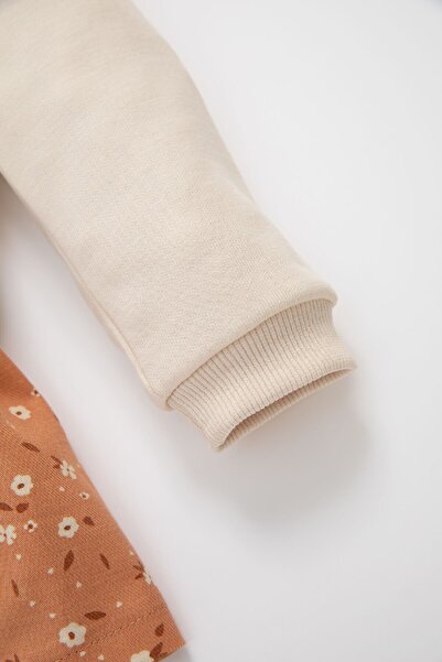 DeFacto Baby Girl Polo Neck Printed Skirt Floral Patterned Long Sleeve Sweatshirt Dress 3145510