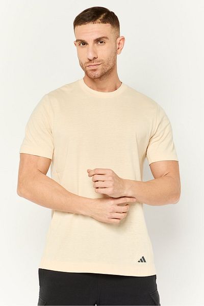 adidas Men Sportswear Fit Short Sleeve Yoga T-Shirt, Beige