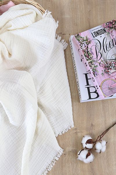 Sitilin Baby Girl Boy Cream 4 Layer Tasseled Muslin Swaddle Blanket 110 cm Stl6956