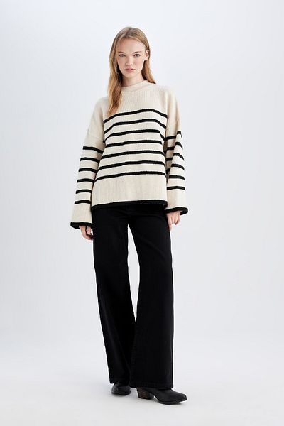 DeFacto Oversize Wide Fit Half Turtleneck Striped Knitwear Sweater A7047Ax24Wn