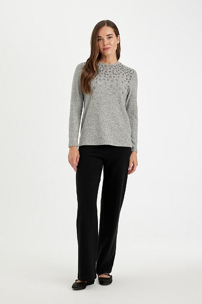 DeFacto Langarm-T-Shirt mit Leopardenmuster, Relax-Passform, Rundhalsausschnitt – Schlitzdetail D2701ax24au