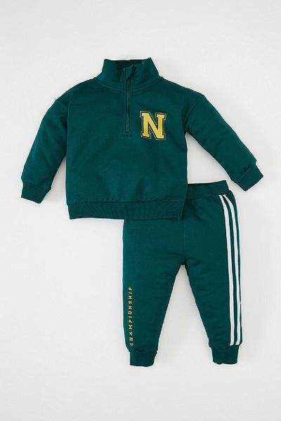 DeFacto Baby Boy 2Pcs Stand Collar Sweatshirt & Jogger Top - Elastic Tracksuit