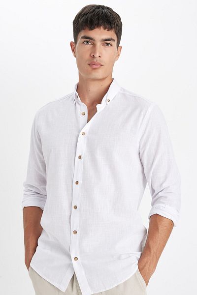 DeFacto Μοντέρνα εφαρμογή Polo Neck Basic μονόχρωμο μακρυμάνικο πουκάμισο 3151227