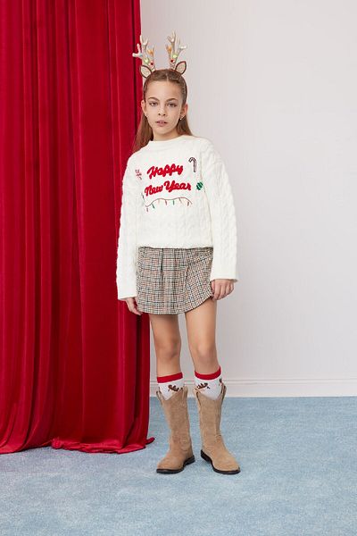 DeFacto Ecru Crew Neck Oversize Knitwear Sweater - Christmas Themed D2673A824Wn
