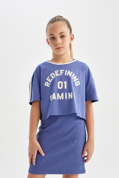 DeFacto Rochie tip camisole cu mânecă scurtă imprimată pentru fete D2339a8be651mc
