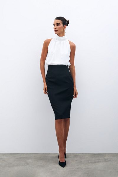 Sateen Straight Pencil Skirt - Black