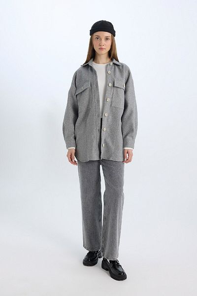 DeFacto Relax Fit Shirt Collar Pocket Button Shirt Jacket D1302Ax24Wn