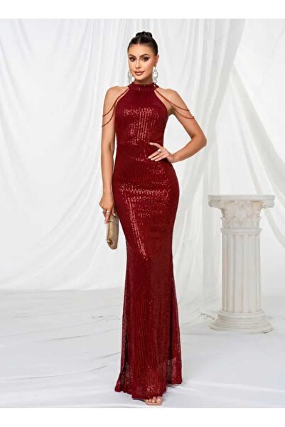 elissaa HALTER YAKA KOL BONCUKLU PUL PAYET ABİYE ELBİSE