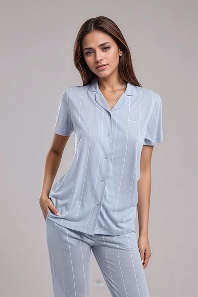 Pierre Cardin Set de pijamale cămașă cu mânecă scurtă albastră pentru femei LL.PC01.K1.D010