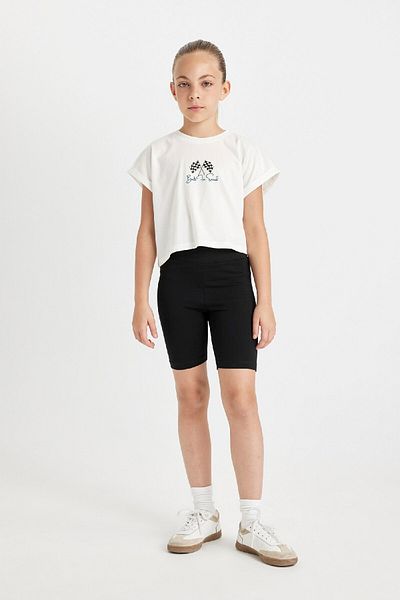 DeFacto Printed Short Sleeve T-Shirt and Biker Leggings for Girls - Set of 2 D0070a824hs