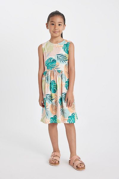 DeFacto Gemustertes ärmelloses Mädchenkleid aus gekämmter Baumwolle - D2341A824SM