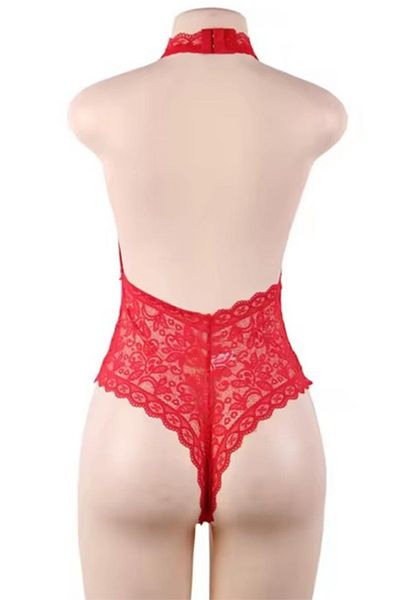 BLİSS WEAR FASHION Women's Red Lace Halter Fancy Lingerie
