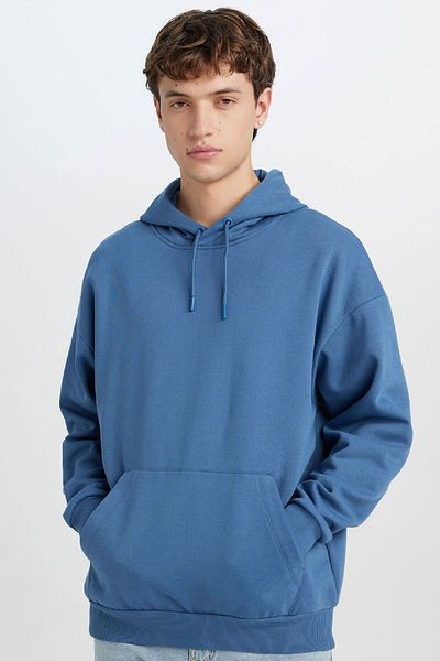 DeFacto Oversize Wide Fit Hooded Kangaroo Pocket Basic Plain Sweatshirt X8287Az24Au