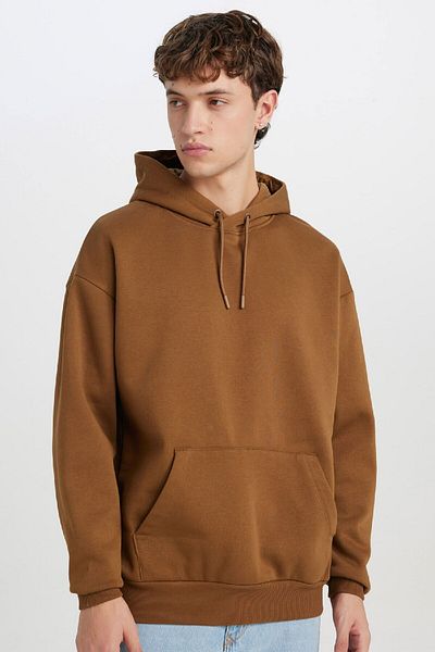 DeFacto Oversize Wide Fit Hooded Kangaroo Pocket Basic απλό φούτερ X8287az24au
