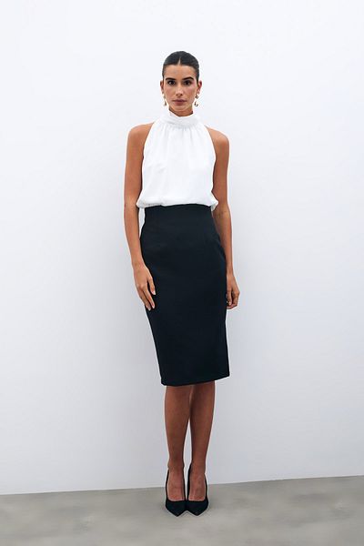 Sateen Straight Pencil Skirt - Black