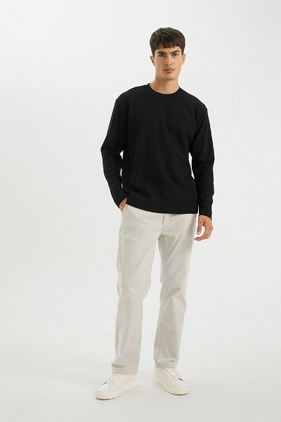 DeFacto Μπλουζάκι με κανονική εφαρμογή Crew Neck Waffle Basic μονόχρωμο μακρυμάνικο μπλουζάκι D2801ax24au