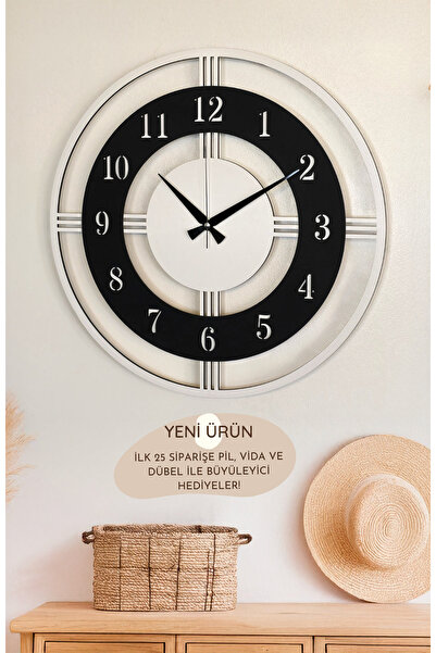 LUPOKRAFT Dekoratif Duvar Saati Büyük Boy Modern Tasarım Siyah Beyaz - Salon ...