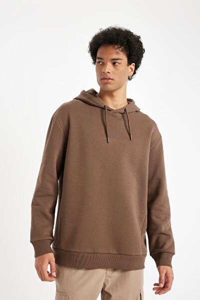 DeFacto Brown Relax Fit Hooded Printed Sweatshirt Y9652Az24Au