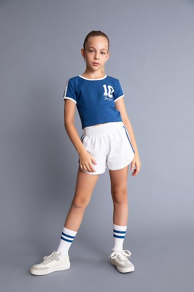DeFacto Fată - Tricou cu coaste, decolteu, imprimat, mânecă scurtă D1624a824hs