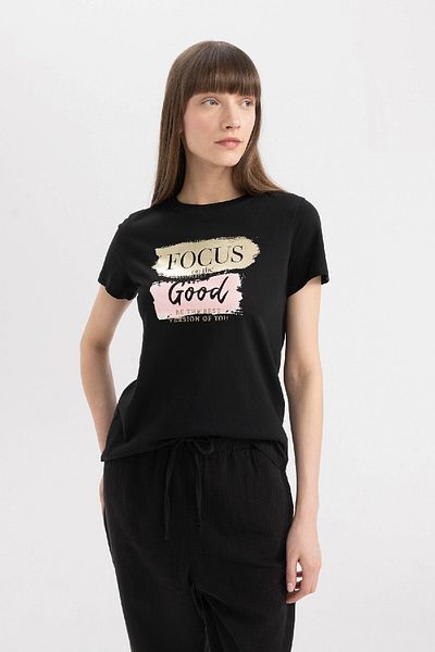 DeFacto Crew Neck Printed Regular Fit Combed Cotton T-Shirt - Short Sleeve D1926ax24sm