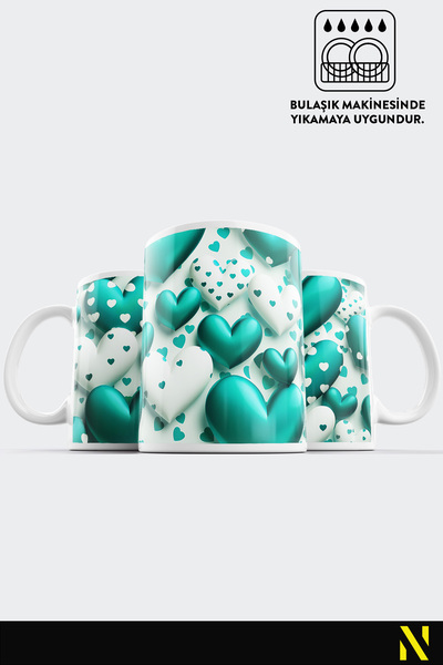 nilizma Turquoise Heart Patterned Colorful Mug Cup – 330 ml Mug | Stylish and Durable Design