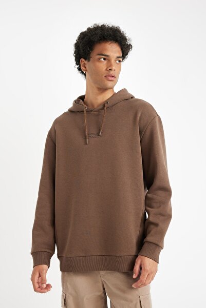 DeFacto Brown Relax Fit Hooded Printed Sweatshirt Y9652Az24Au