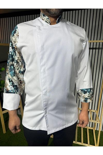 BURAK ALDAY SHOES Jachetă de bucătar unisex cu model din hârtie importată, cu mâneci lungi și închidere cu capse