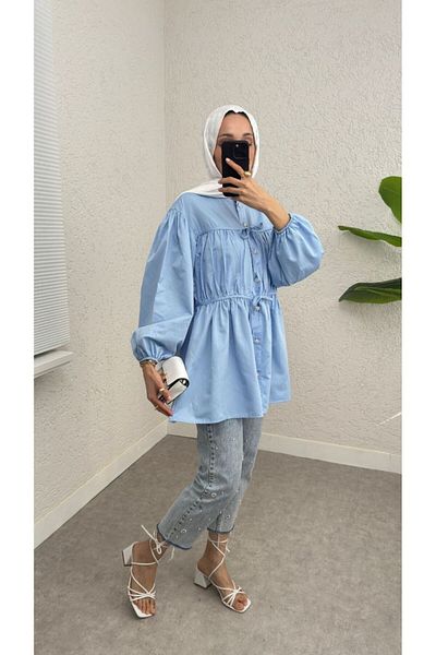 BisuModa Πουκάμισο Pera Fabric Satin με ελαστική μέση
