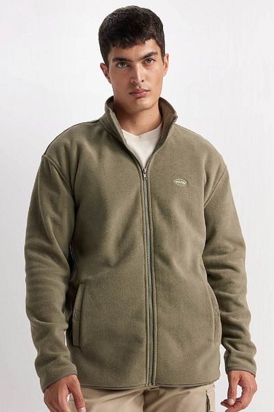 DeFacto Relax Fit Stand Collar Fleece Zippered Sweatshirt D2349Ax24Au