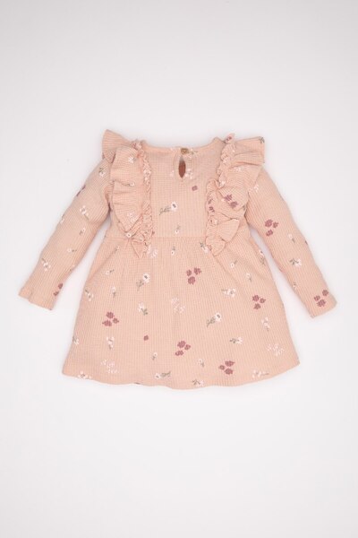 DeFacto Kız Bebek Bisiklet Yaka Fırfırlı Çiçekli Uzun Kollu Waffle Elbise D2554a524au