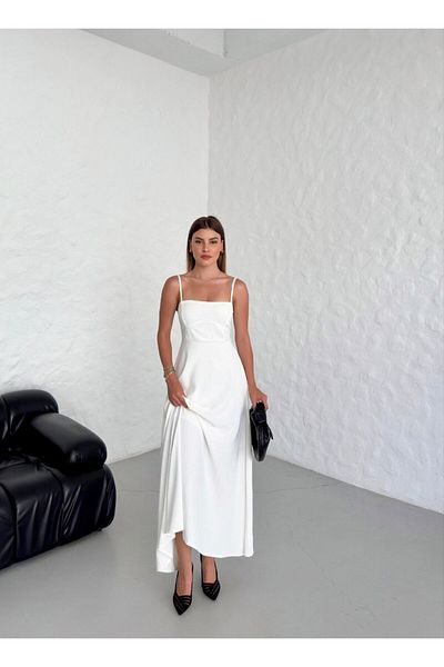 S&A Collectionn Rochie maxi până la genunchi, căptușită cu bretele subțiri